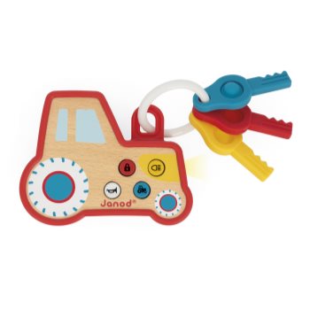 Janod Sound and Light Tractor Keychain jucărie cu activități din lemn